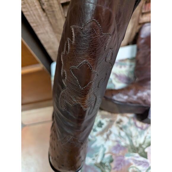 Nocona Vintage Brown Full Quill Ostrich Leather Western Cowboy Boots 9.5 D main image 5
